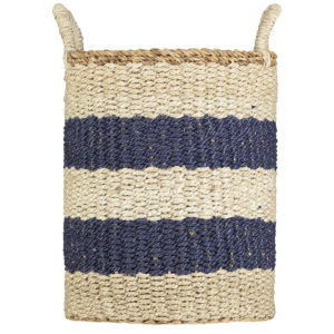 Braided Organic Jute Basket | Laundry Stripe Blue